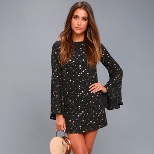 Lulus Extra Celestial Black Star Print Shift Dress